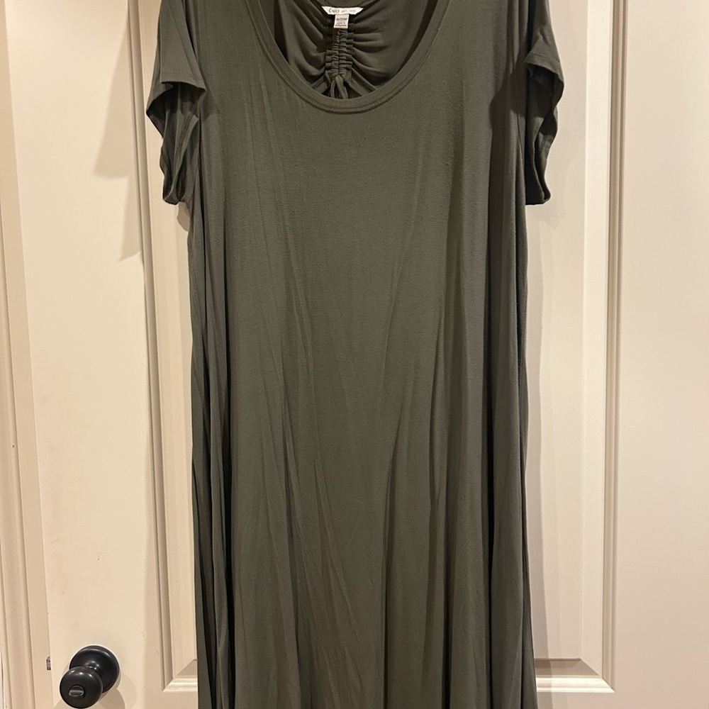 Cato Olive Gathered Neckline Top